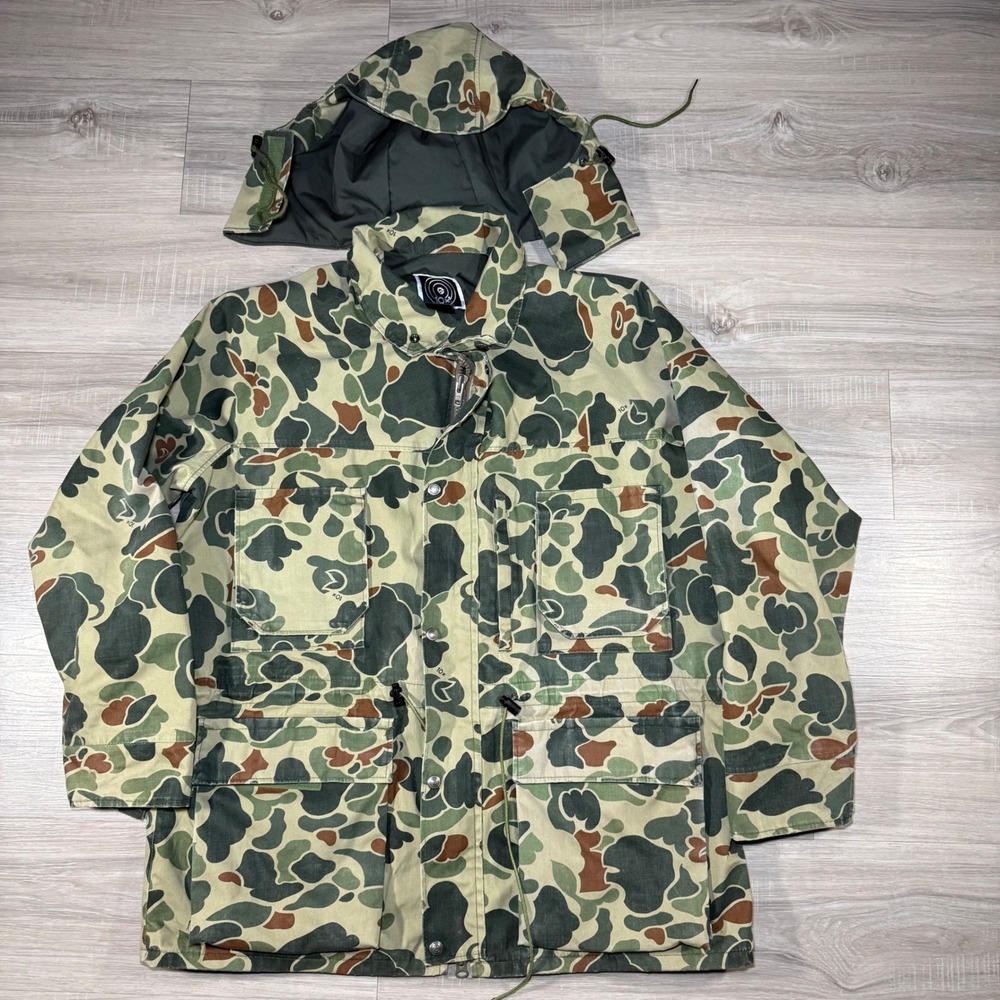 Vintage 10X Gore-Tex‎ Camo Camouflage Hunting Jacket Coat Parka Hooded Mens L